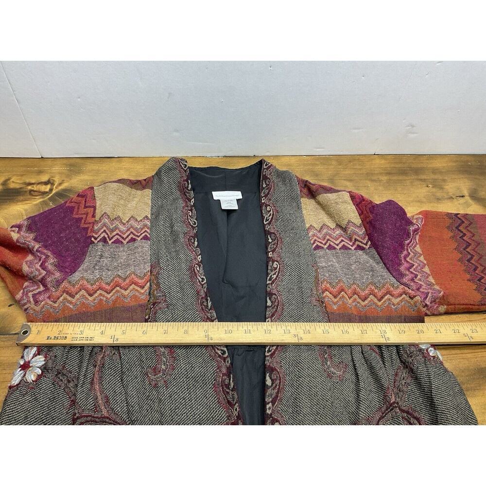 Soft Surroundings Embroidered Gray Sweater Jacket with Rust and Purple Accents - Picture 9 of 13